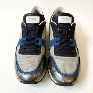 Tod’s Men’s Multifabric Sneakers Metallic Gray Blue Black Size 8.5